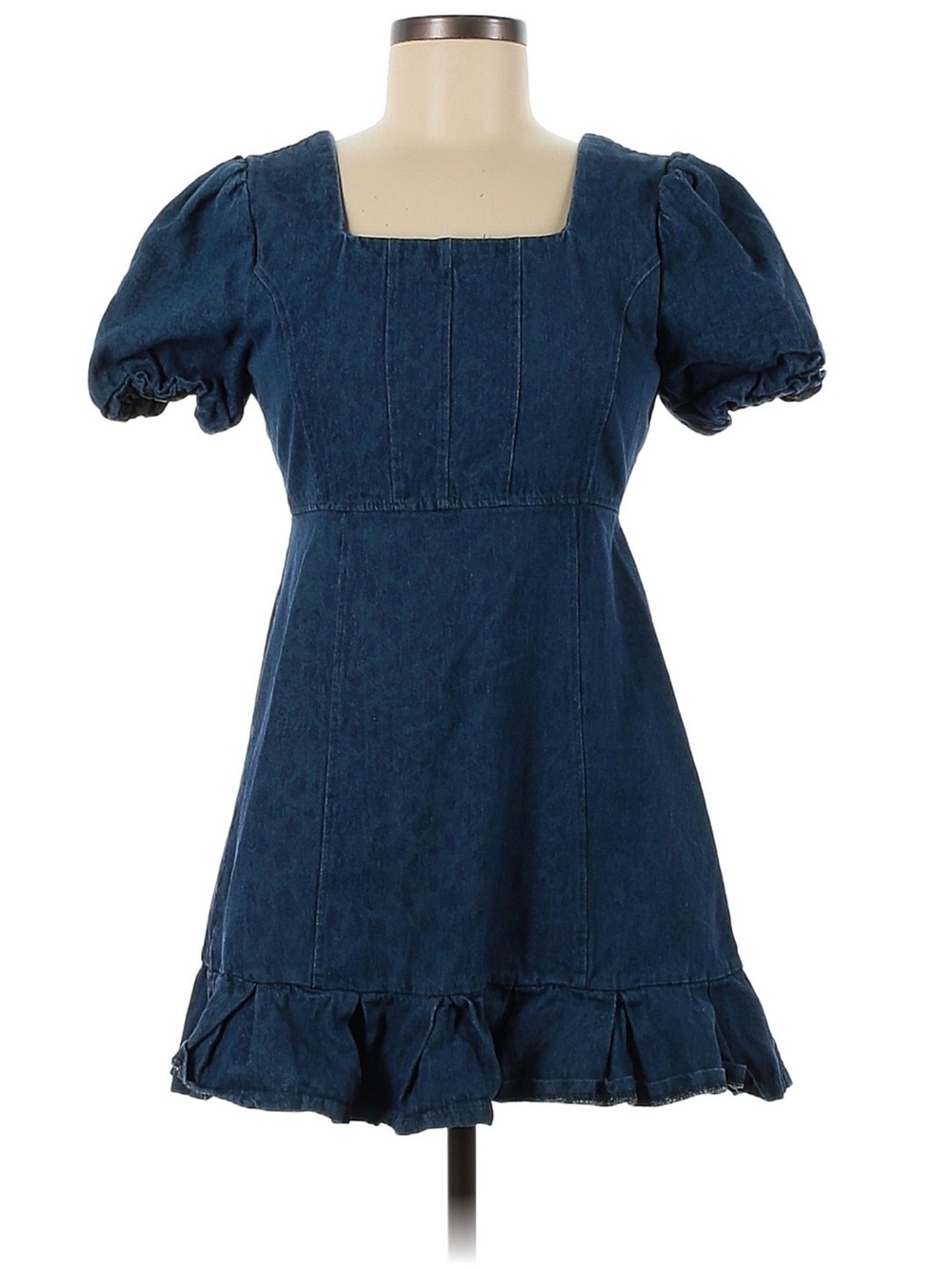 Denim Paisley Puff Sleeve Dress - Women’s Small